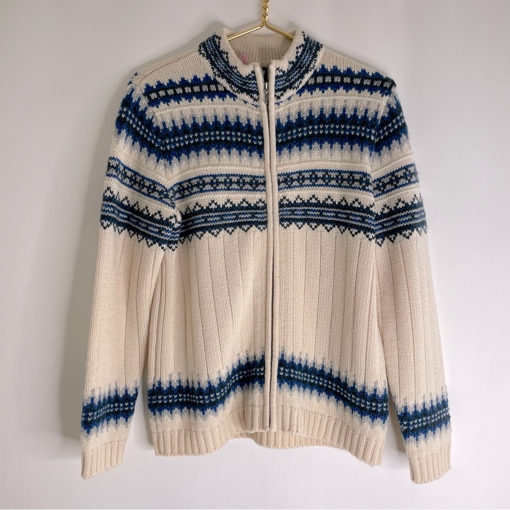 Vintage Womens Lands Full Zip Sweater Jacket 100% Nordic Wool Size Small